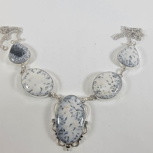 Natural Dendritic Agate Necklace in Sterling Silver Handmade Artisan Gemstone - Picture 1 of 10